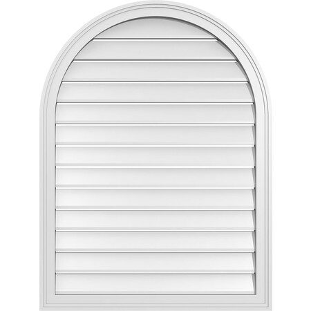 Ekena Millwork Round Top Surface Mount PVC Gable Vent: Functional, w/ 2"W x 1-1/2"P Brickmould Frame, 30"W x 40"H GVPRT30X4002SF